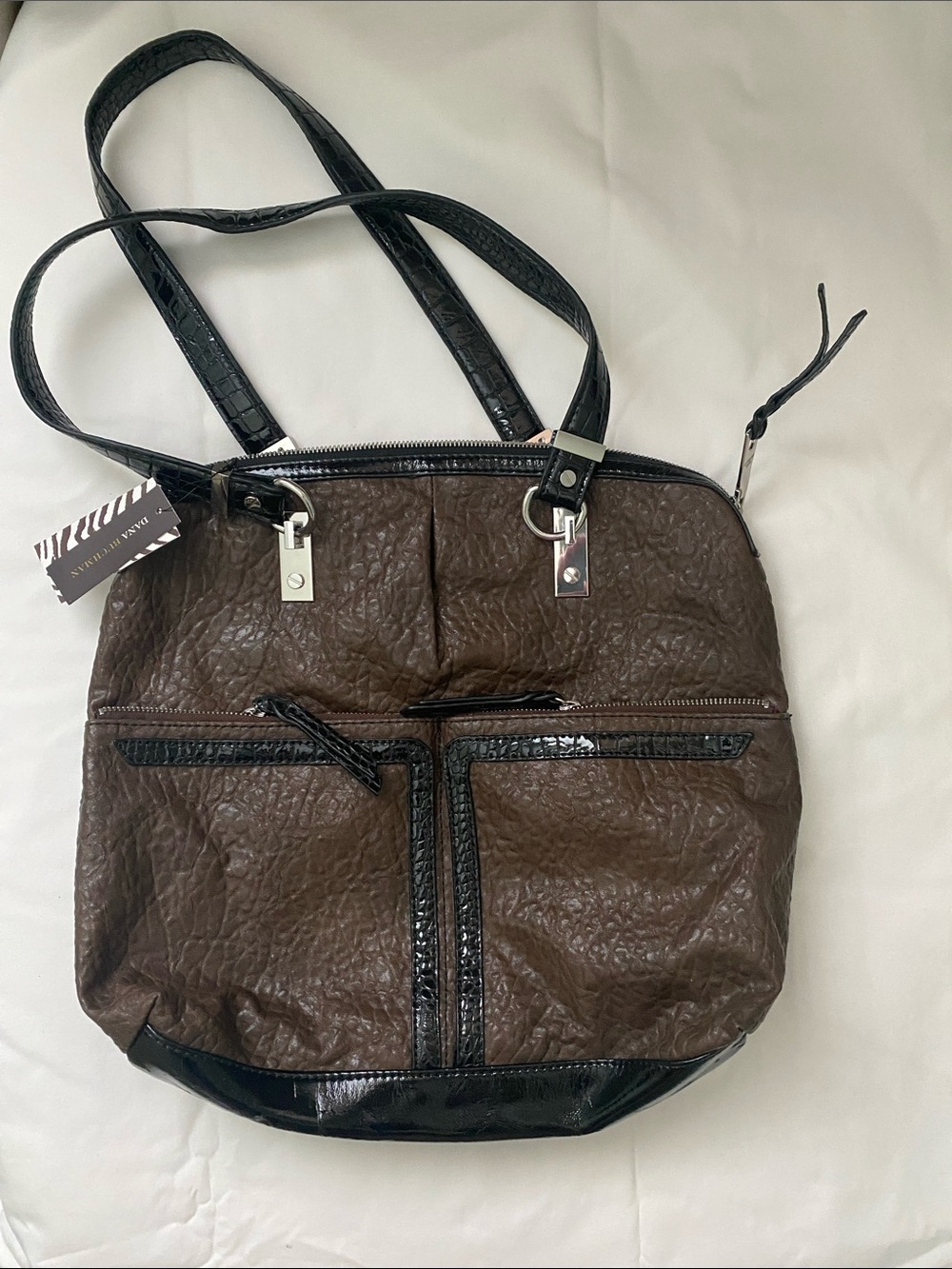 🦩Dana Buchman Brown Tote with Black Trim and Handles🦩